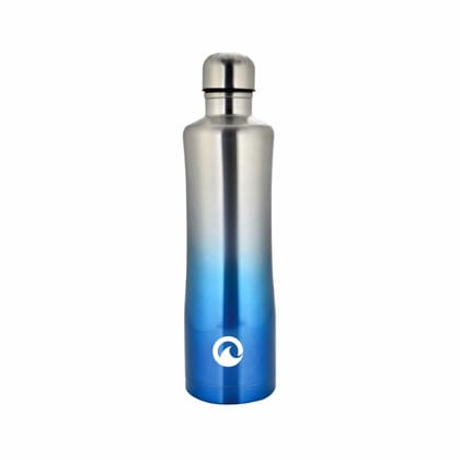 Obouteille Stainless Steel 750 ml Vacuum Insulated Leak Proof Flask Water Bottle for School/Home/Kitchen/Office/Work/Gym/Outdoor/Exercise/Yoga/Camping/Boys/Girls/Kids/Adults - Curvy Silver-Blue