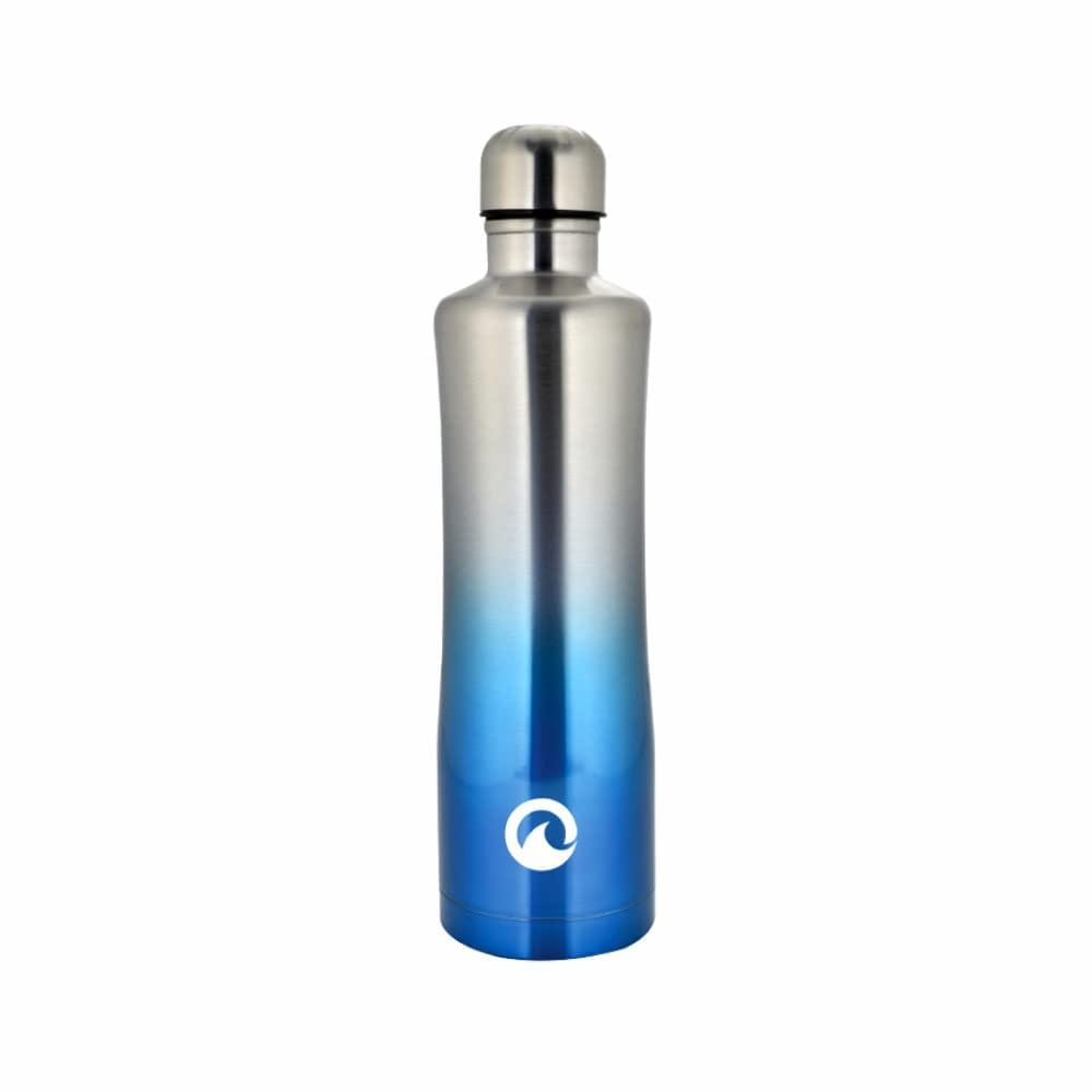 Obouteille Stainless Steel 750 ml Vacuum Insulated Leak Proof Flask Water Bottle for School/Home/Kitchen/Office/Work/Gym/Outdoor/Exercise/Yoga/Camping/Boys/Girls/Kids/Adults - Curvy Silver-Blue