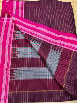 Ilkal Pink Cotton saree with  cotton contrasting Khun blouse