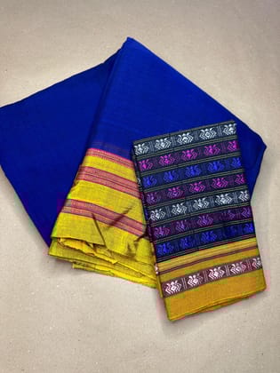 Ilkal Blue cotton saree with Contrast Khun Blouse