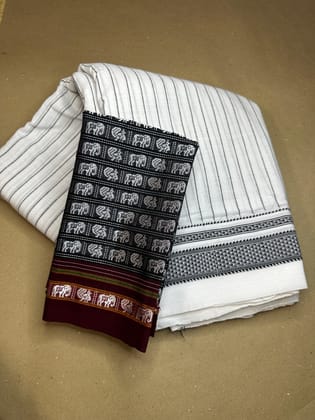 White Ilkal saree with cotton Khun blouse