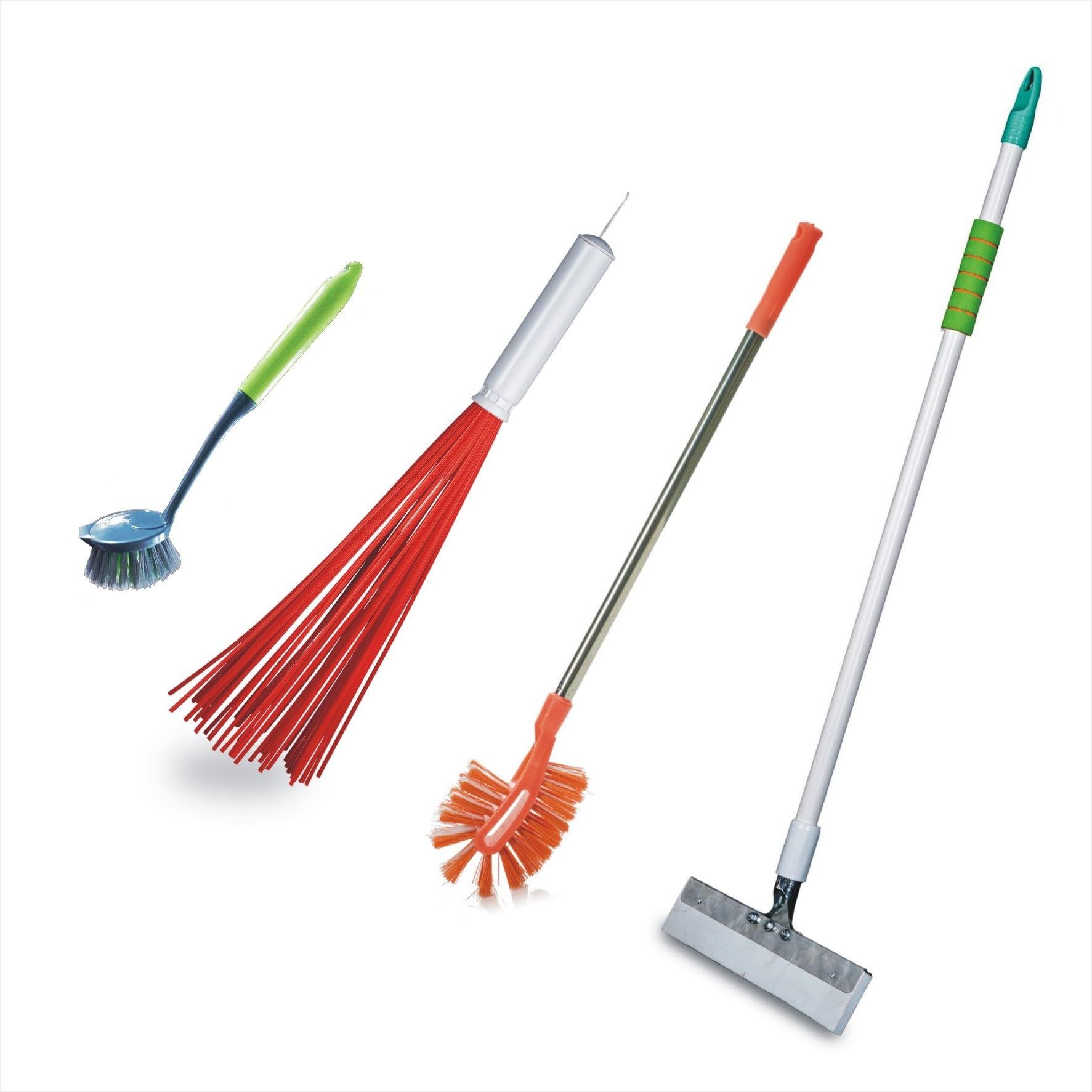 VIMAL Bathroom Cleaning Combo Pack of 4 Types of Cleaning Products for Small Size Bathrooms | Bathroom Floor Wiper + Wet Cleaner Broom + Long Handle Toilet Brush + Multipurpose Brush (Multicolour)
