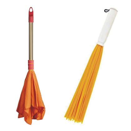 Vimal Tintin 20" Plastic Broom + Golden Handle Duster Dust Mop Combo Set