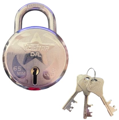 HOTSTAR Lock and Keys 8 levers 65 mm I 3 Keys I Padlock for Main Door I Gate Lock I Tool Box,Shutters,Shops & Offices I Steel Finish(65 mm,Pack of 1)
