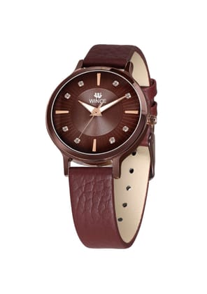 Analog Wrist Watch for Women Leather Strap Brown