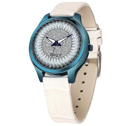 Analog Wrist Watch for Women Leather Strap White