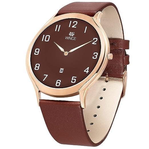 Analog Wrist Watch for Men Leather Strap (Brown)