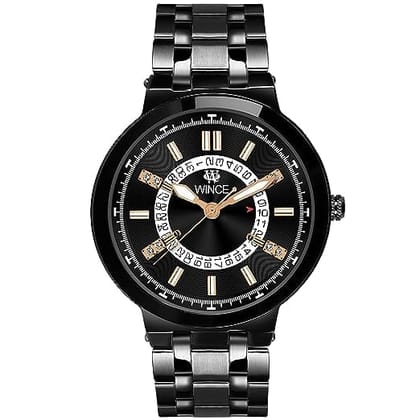 Analog Wrist Watch for Men , Black Round Dial, Day Display, Luxury Sleek Stylish Modern Design (Black)