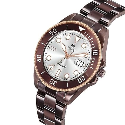Analog Wrist Watch for Men  White Round Dial, Luxury Sleek Stylish Modern Design (Dark Brown)