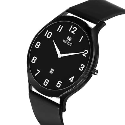 Analog Wrist Watch for Men & Boys, Leather Strap, Black Round Dial, Luxury Sleek Stylish Modern Design