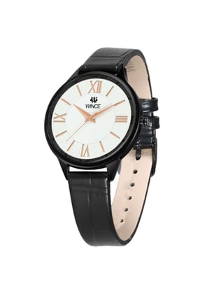 Analog Functioning Strap Leather Wrist Watch for Women in Color Strap Front Black