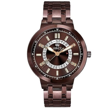 Analog Wrist Watch for Men Functioning Stainless Steel Glossy Dark Brown