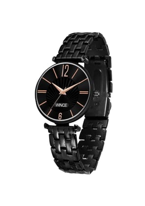 Analog Functioning Stainless Steel Chain Wrist Watch for Women in Color Mette Black