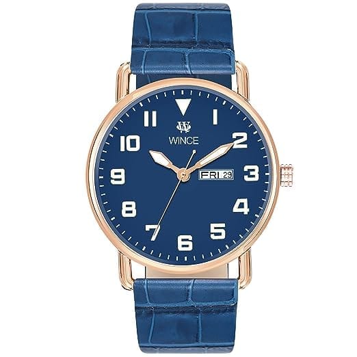 Analog Wrist Watch for Men Functioning Stainless Steel Strap Leather Color in Blue