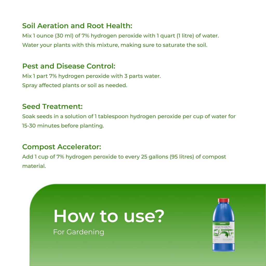 Wesol Hydrogen Peroxide for Plants Hydroponics Gardening Farming Food Grade 7.6% w/w 1 Litre Pack | Best for Cleaning Disinfectant Sterilization