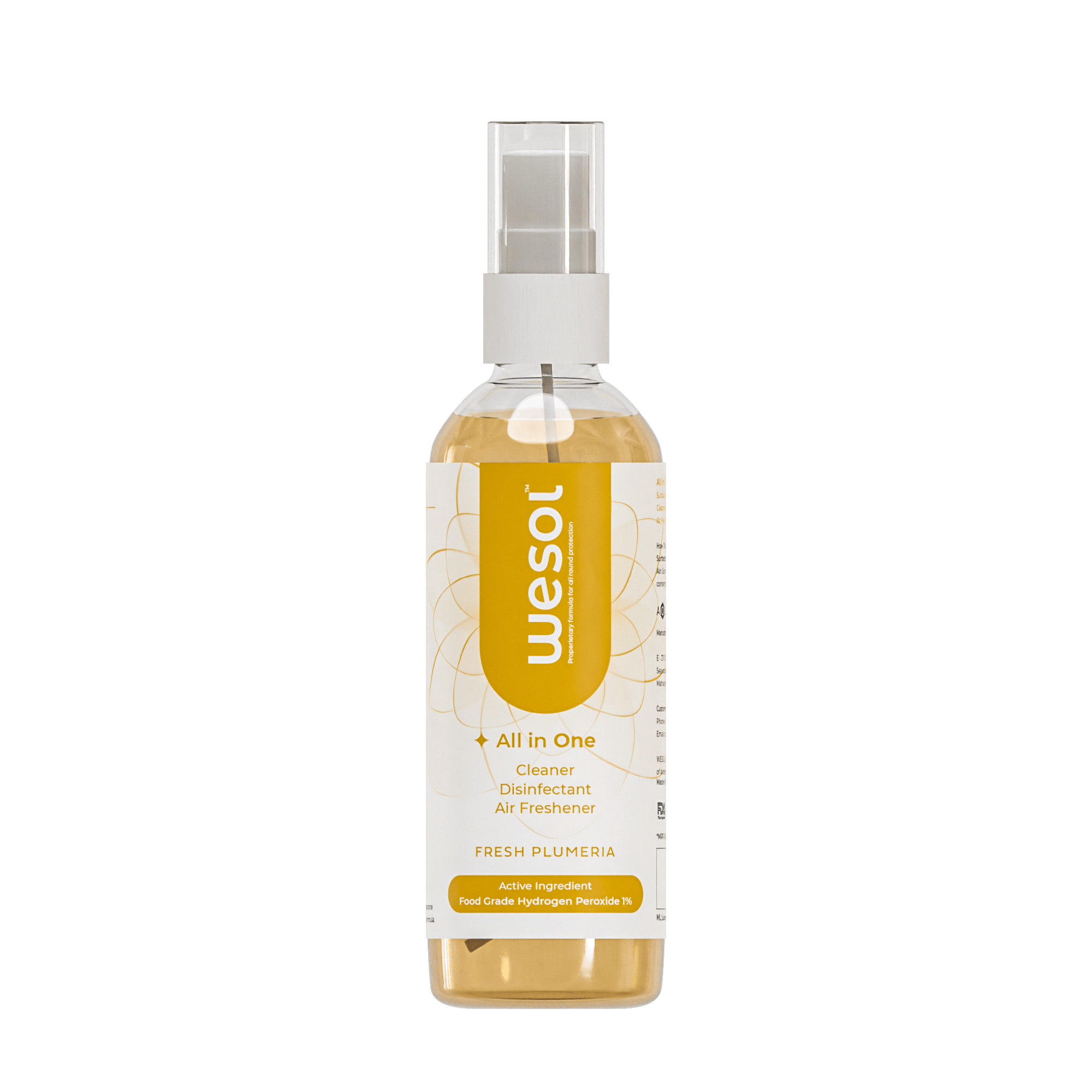 Wesol All in One Cleaner Disinfectant Air Freshener Portable Spray (Fresh Plumeria) - 100ml, Pack of 1 | Hydrogen Peroxide Base Unique Formula | Food grade, alcohol free