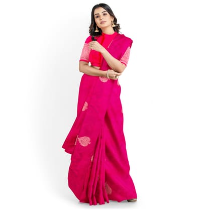 Ruby Red Color Big Thilagam Butta Saree with Unstitched Blouse