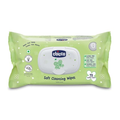 Chicco Baby Moments Soft Cleansing Baby Wipes, Ideal for Nappy, Face and Hand, Dermatologically Tested, Paraben Free, Fliptop Pack (72 Sheets), White