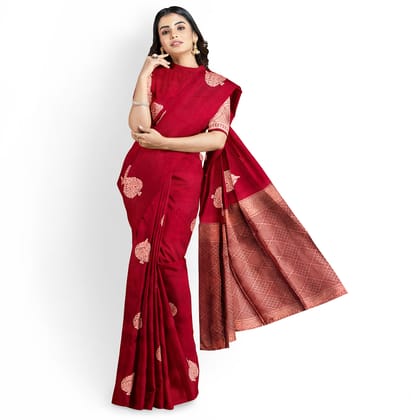 Maroon Color Big Copper Thilagam Butta Saree with Unstitched Blouse