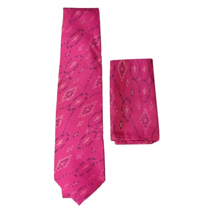 Garvi Gurjari (A Gujarat Govt Enterprise) Pink Silk Ikat Tie With Pocket Square
