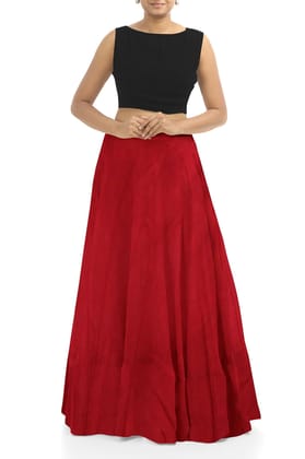 Garvi Gurjari (A Gujarat Govt Enterprise Women Handmade Plain Mashru Silk Long Skirt(GGCPMS10) Red