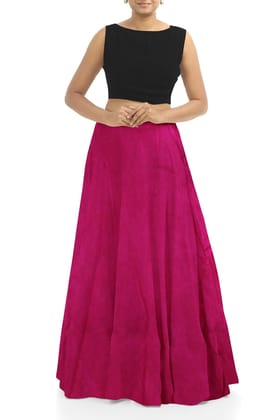 Garvi Gurjari (A Gujarat Govt Enterprise Women Handmade Plain Mashru Silk Long Skirt(GGCPMS08) Dark Pink