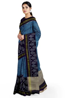 Garvi Gurjari (A Gujarat Govt Enterprise Women Purple and Sky Blue Handloom Raw Silk Single Ikat Patola Saree(GGCSIKS85)