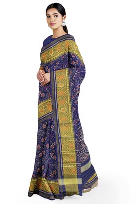 Garvi Gurjari (A Gujarat Govt Enterprise Women Blue Shaded Handloom Single Ikat Silk Patola Saree (GGCSIKS112)
