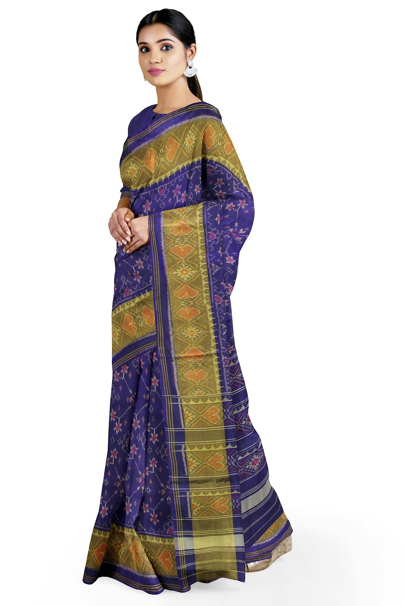 Garvi Gurjari (A Gujarat Govt Enterprise Women Blue Shaded Handloom Single Ikat Silk Patola Saree (GGCSIKS111)