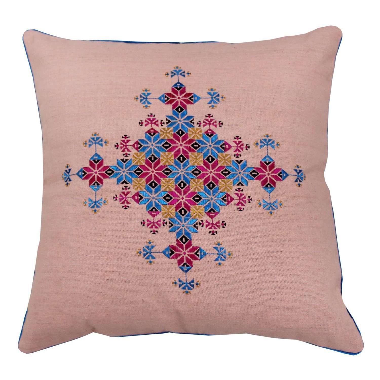 Garvi Gurjari (A Gujarat Govt Enterprise Cotton Peach Soof Embroidery Cushion Cover(GGCSCCC08)