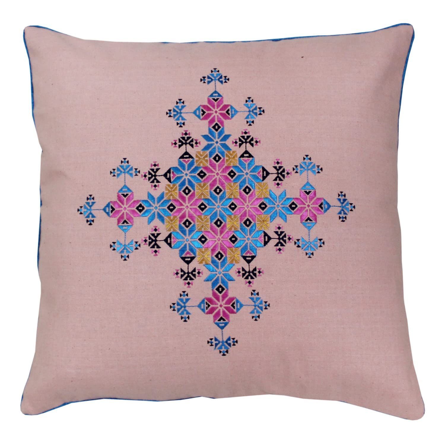 Garvi Gurjari (A Gujarat Govt Enterprise Cotton Peach Soof Embroidery Cushion Cover(GGCSCCC06)