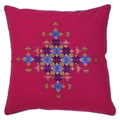 Garvi Gurjari (A Gujarat Govt Enterprise Cotton Magenta Soof Embroidery Cushion Cover(GGCSCCC02)