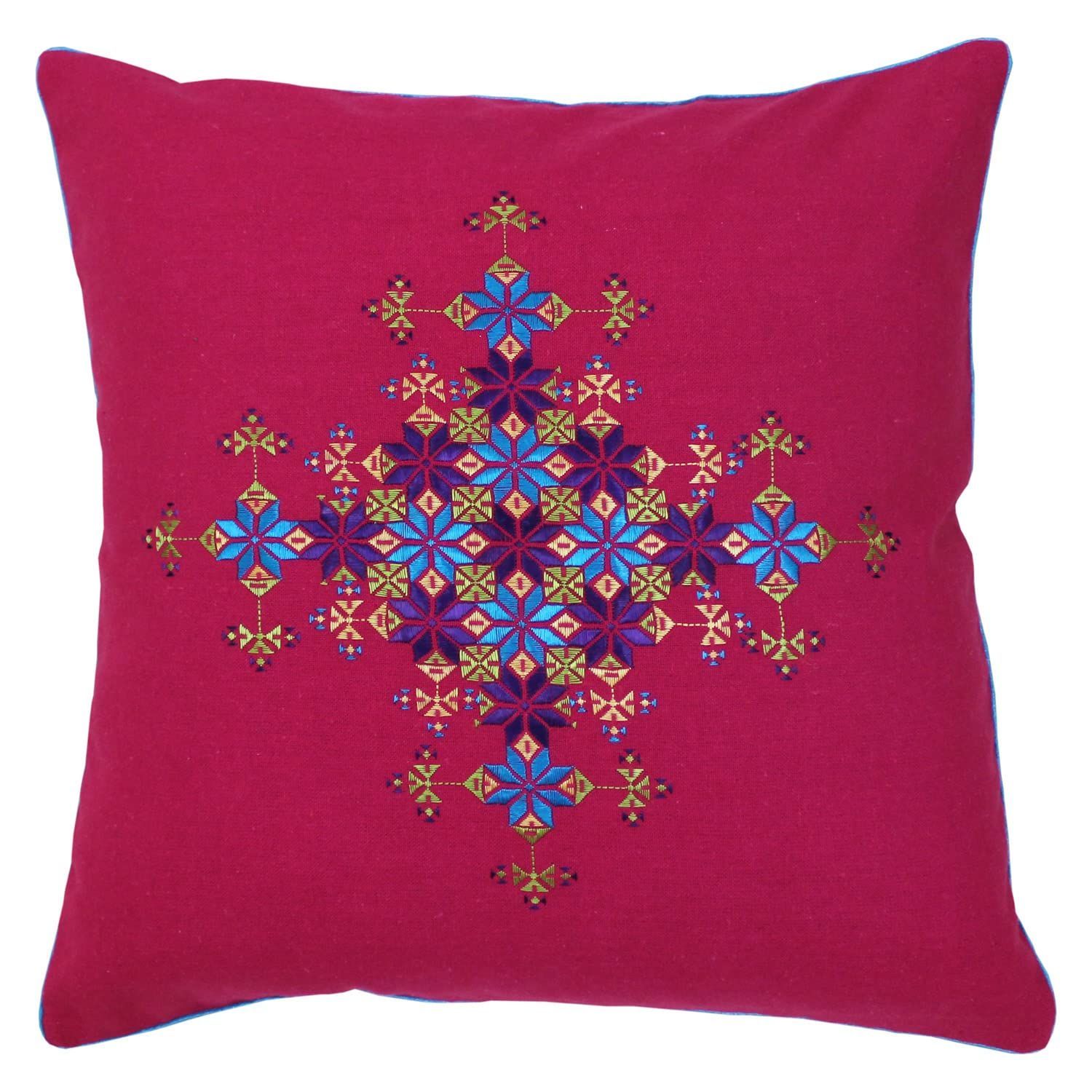 Garvi Gurjari (A Gujarat Govt Enterprise Cotton Magenta Soof Embroidery Cushion Cover(GGCSCCC02)