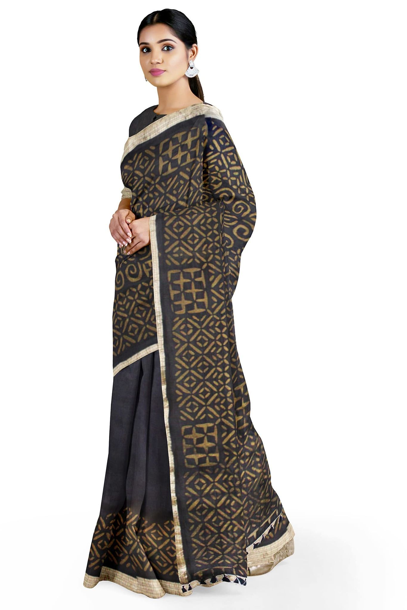 Garvi Gurjari (A Gujarat Govt Enterprise Black Applique Maheshwari Handstitched Cotton Silk Saree(GGCFSAWS09)