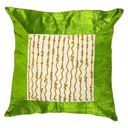 Garvi Gurjari (A Gujarat Govt Enterprise Green Mashru Hand Embroidered Cushion Cover