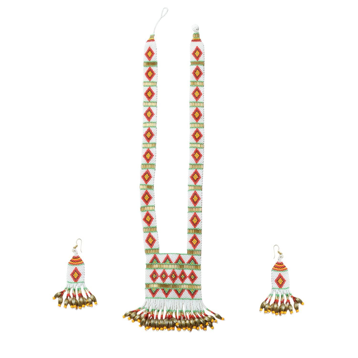 Garvi Gurjari (A Gujarat Govt Enterprise) White Beaded Strand Necklace Set for Women