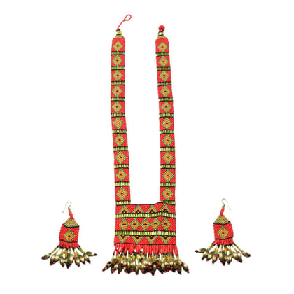 Garvi Gurjari (A Gujarat Govt Enterprise) Red Beaded Strand Necklace Set for Women