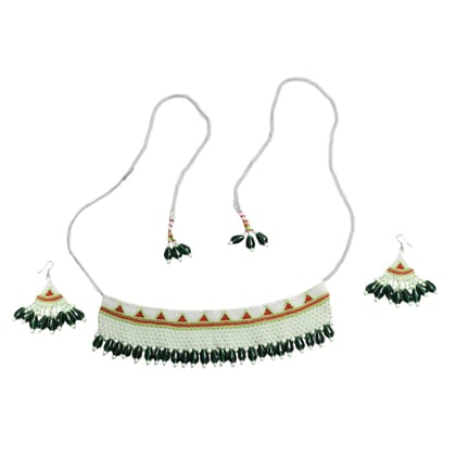 Garvi Gurjari (A Gujarat Govt Enterprise) White Beaded Choker Necklace Set for Women