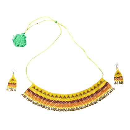 Garvi Gurjari (A Gujarat Govt Enterprise) Yellow Beaded Choker Necklace Set for Women