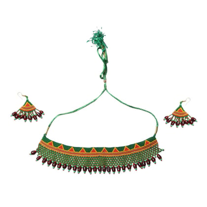 Garvi Gurjari (A Gujarat Govt Enterprise) Green Beaded Choker Necklace Set for Women
