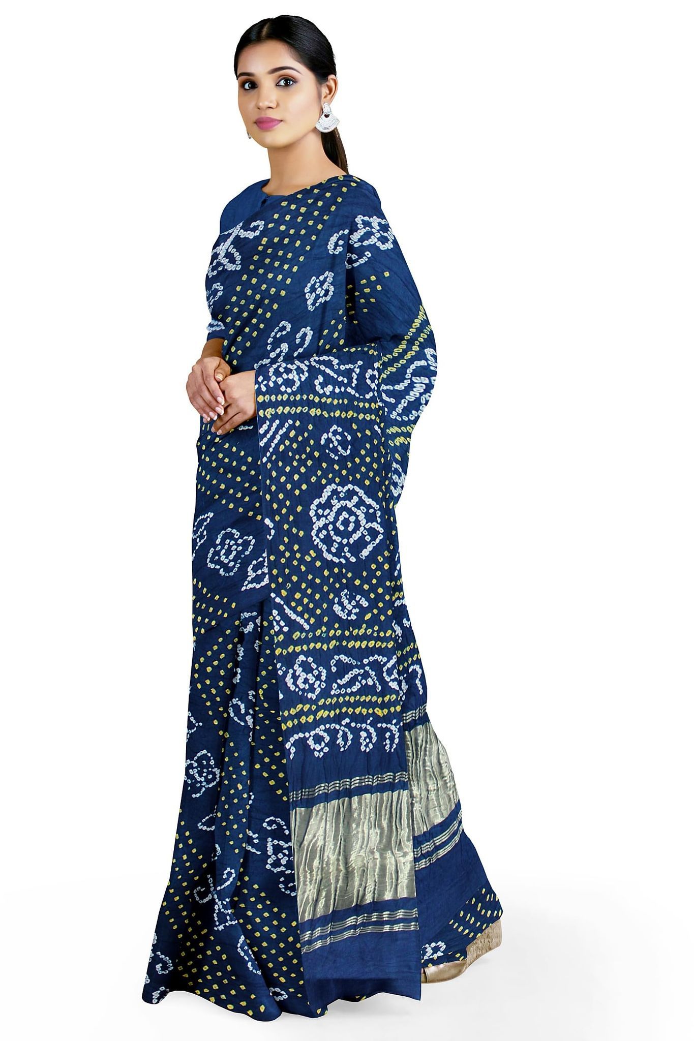 Garvi Gurjari (A Gujarat Govt Enterprise Navy Blue Gaji Silk Hand Dyed Bandhani Saree(GGCHDBS10)