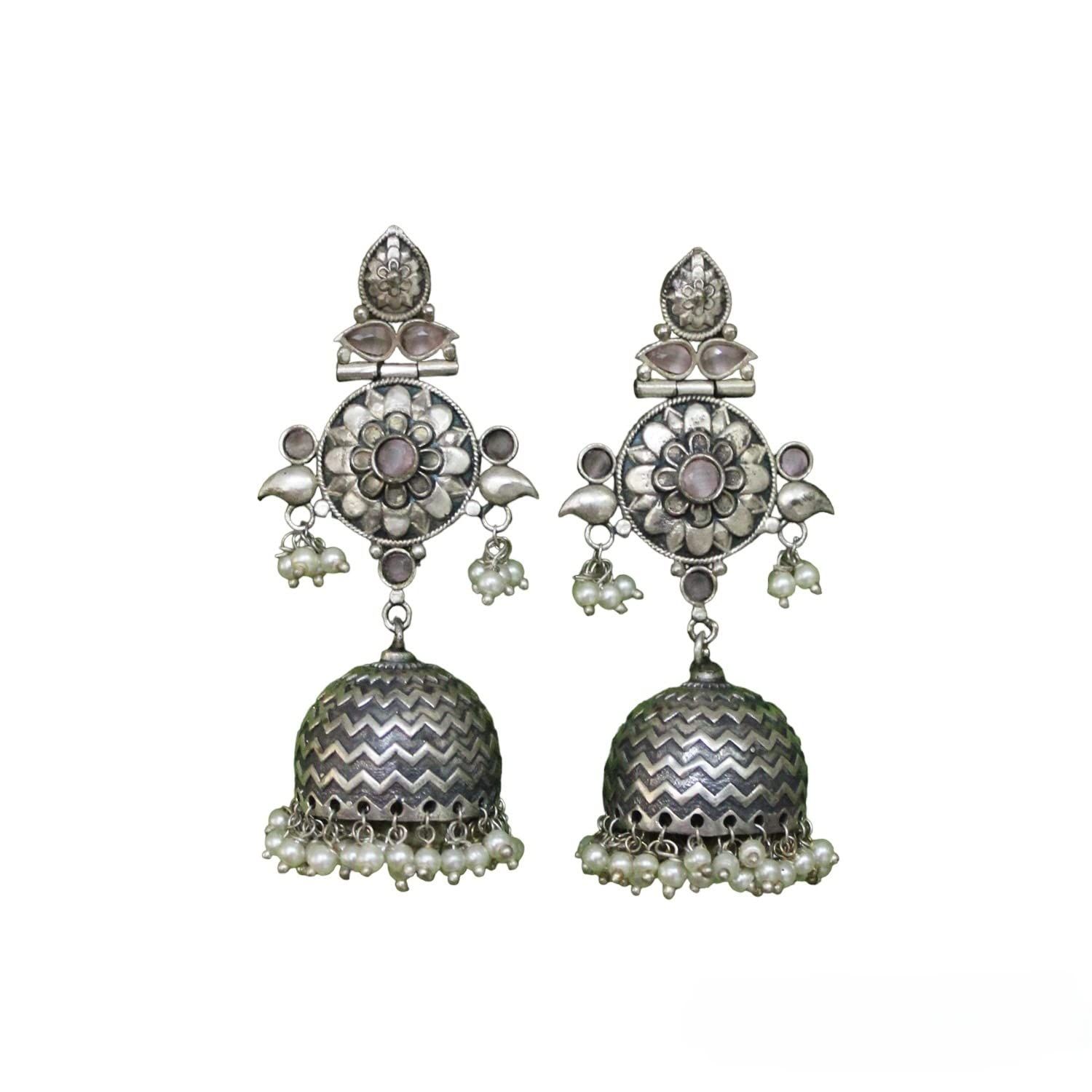 Garvi Gurjari (A Gujarat Govt Enterprise) Handcrafted Oxidized German Silver Earrings (GGCGSEN09)