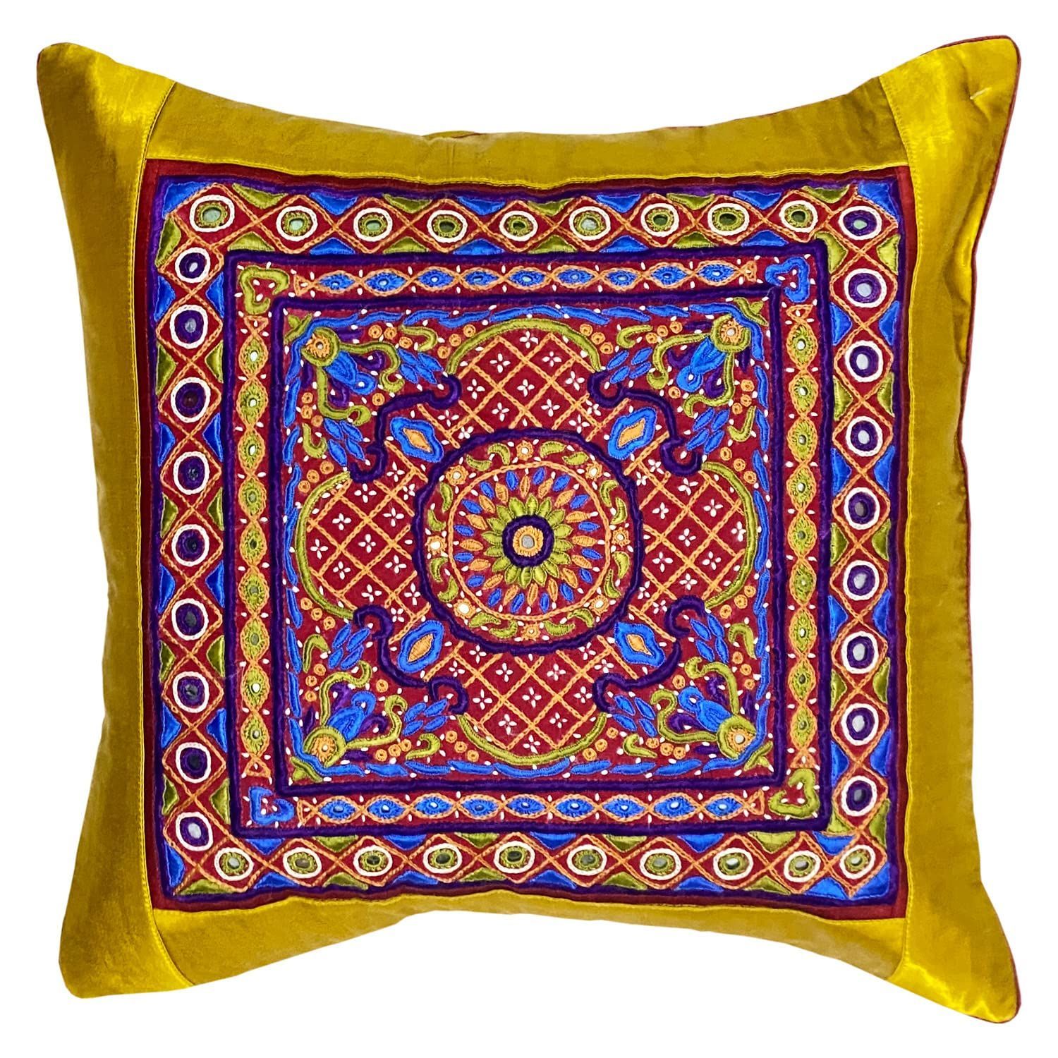 Garvi Gurjari (A Gujarat Govt Enterprise) Golden Hand Embroidered Cushion Cover