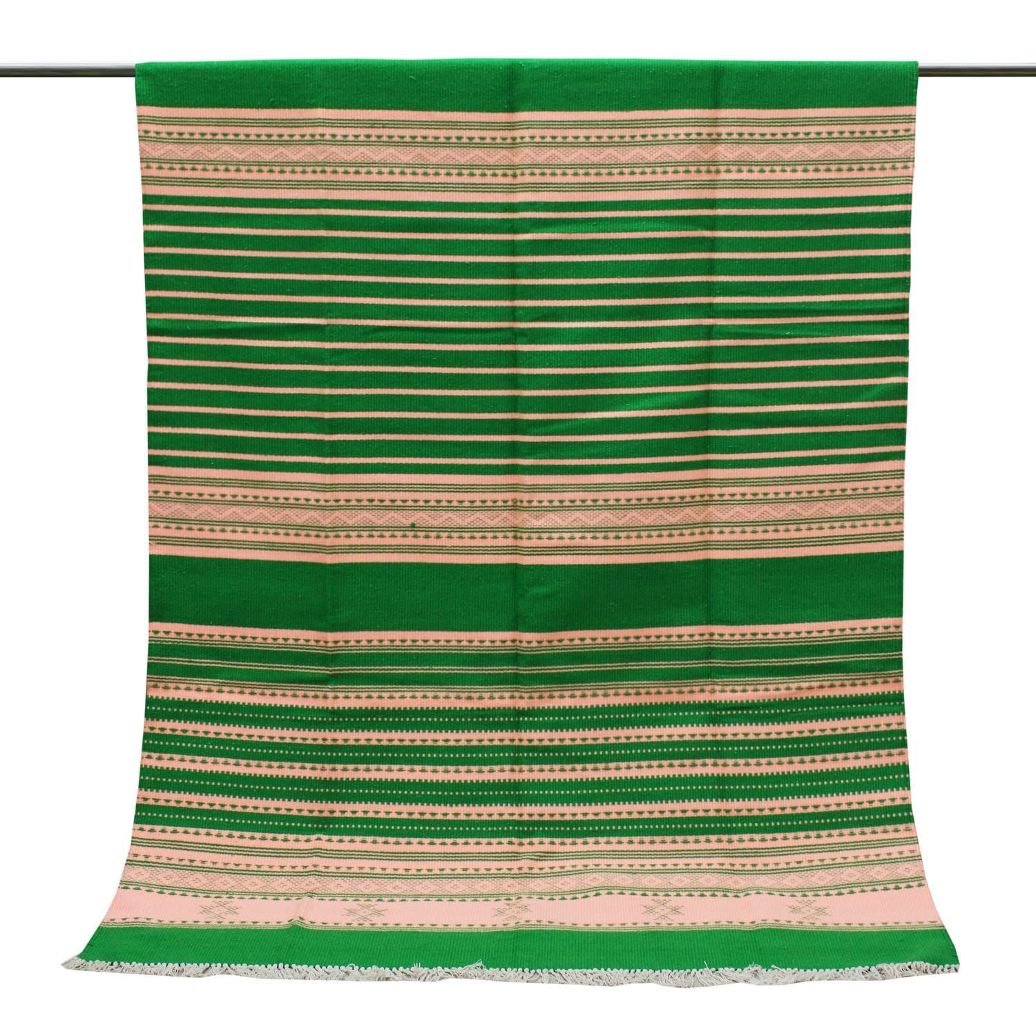 Garvi Gurjari (A Gujarat Govt Enterprise Handmade Traditional Kutchi Cotton Carpet/ Rugs - Green and Peach