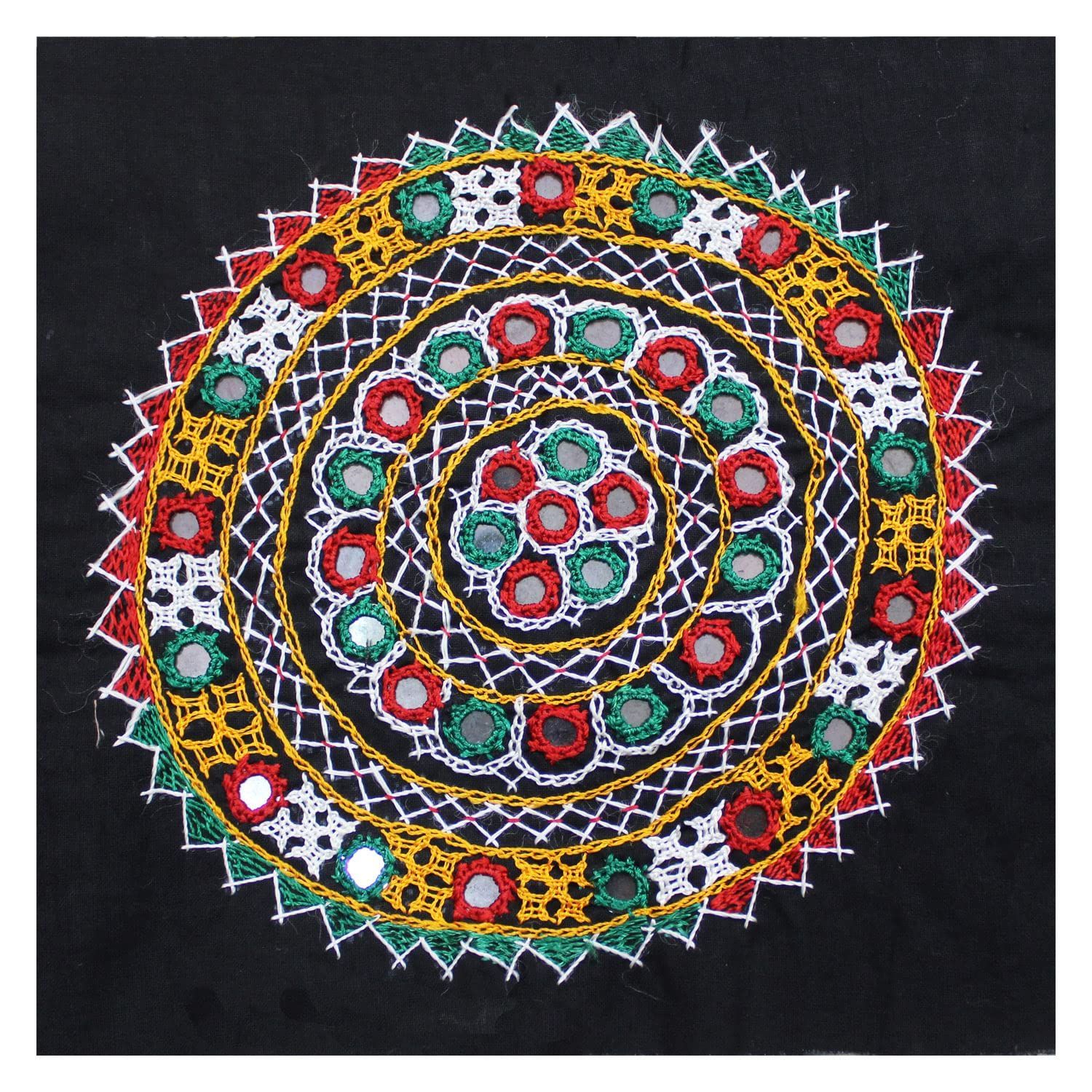 Garvi Gurjari (A Gujarat Govt Enterprise) Cotton Multicolor Hand Embroidered Patch with Mirror Work(GGCMEP60)