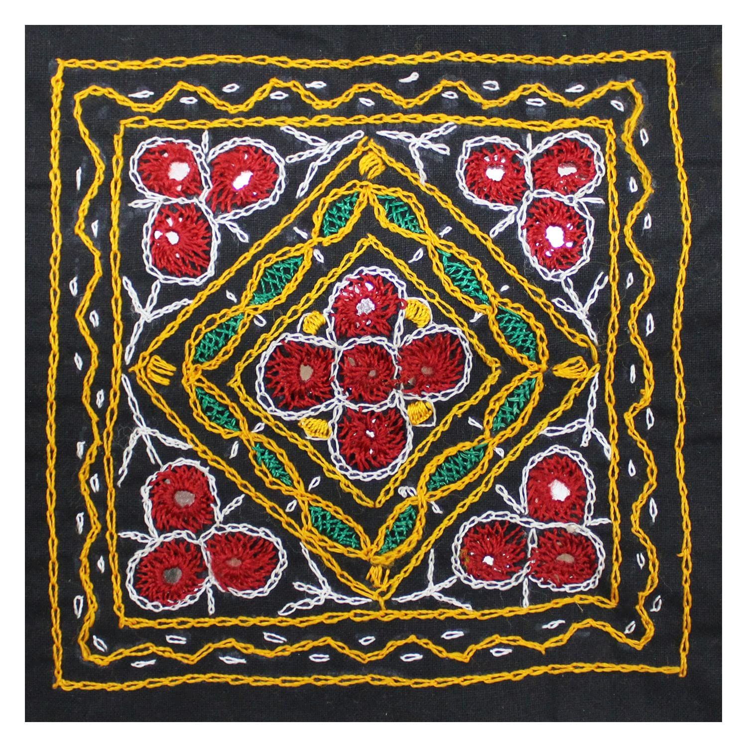 Garvi Gurjari (A Gujarat Govt Enterprise) Cotton Multicolor Hand Embroidered Patch with Mirror Work(GGCMEP51)