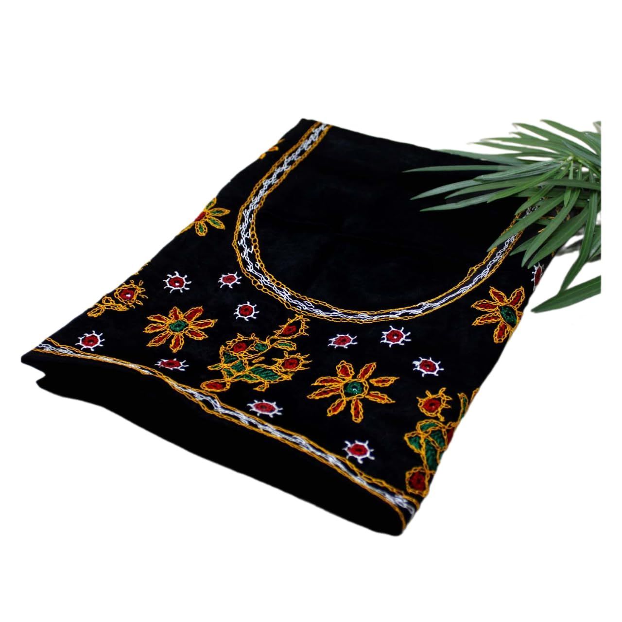 Garvi Gurjari(A Gujarat Govt Enterprise Black Hand Embroidered Unstitched Blouse Material(GGCMEBM14)๏ฟฝ