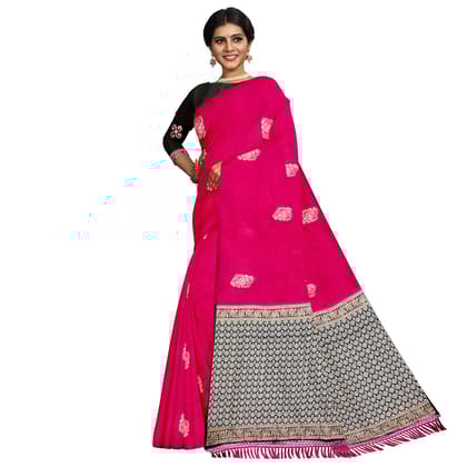 Red Color Silver & Copper Zari Butta Saree with Contrast Blouse