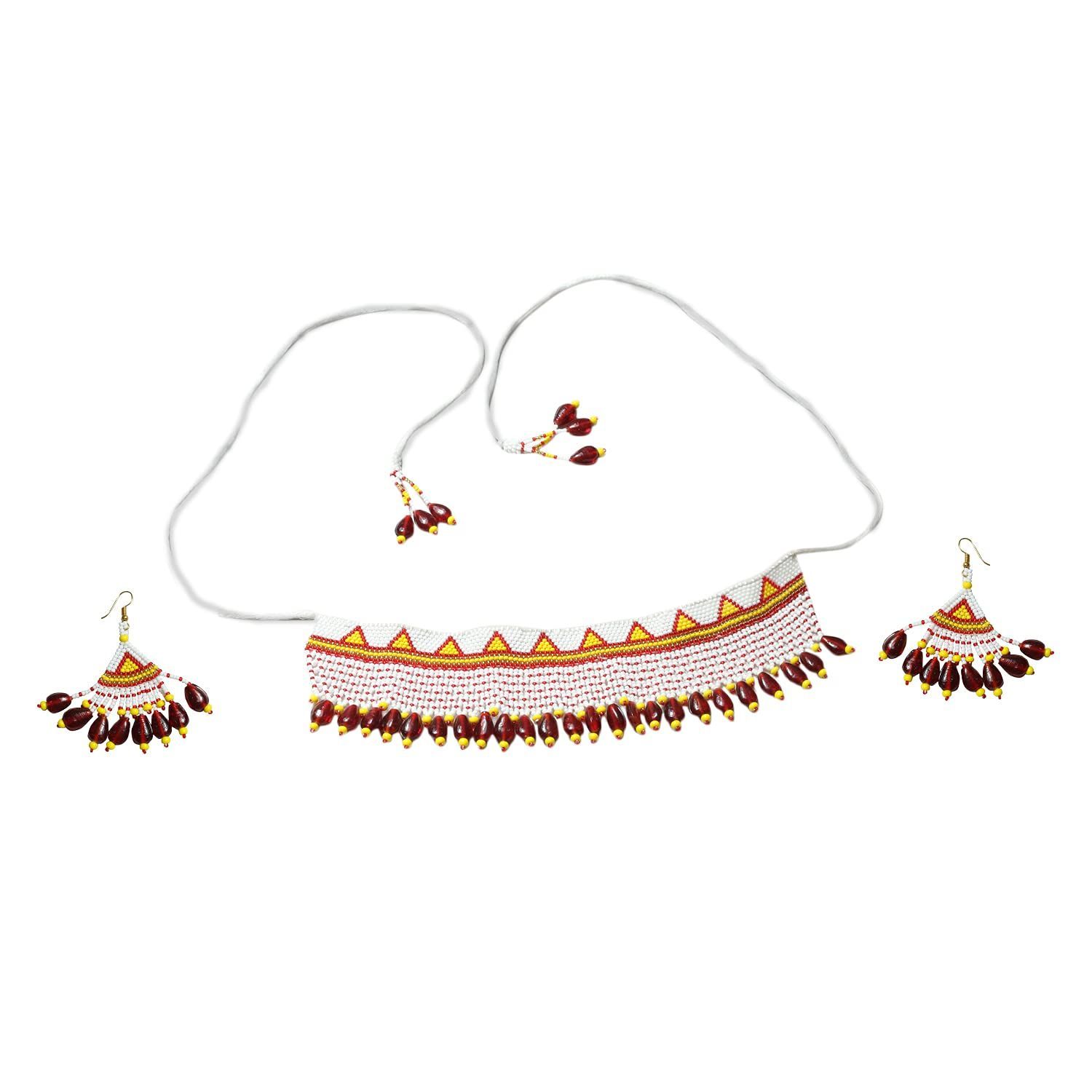 Garvi Gurjari (A Gujarat Govt Enterprise) White Beaded Choker Necklace Set for Women