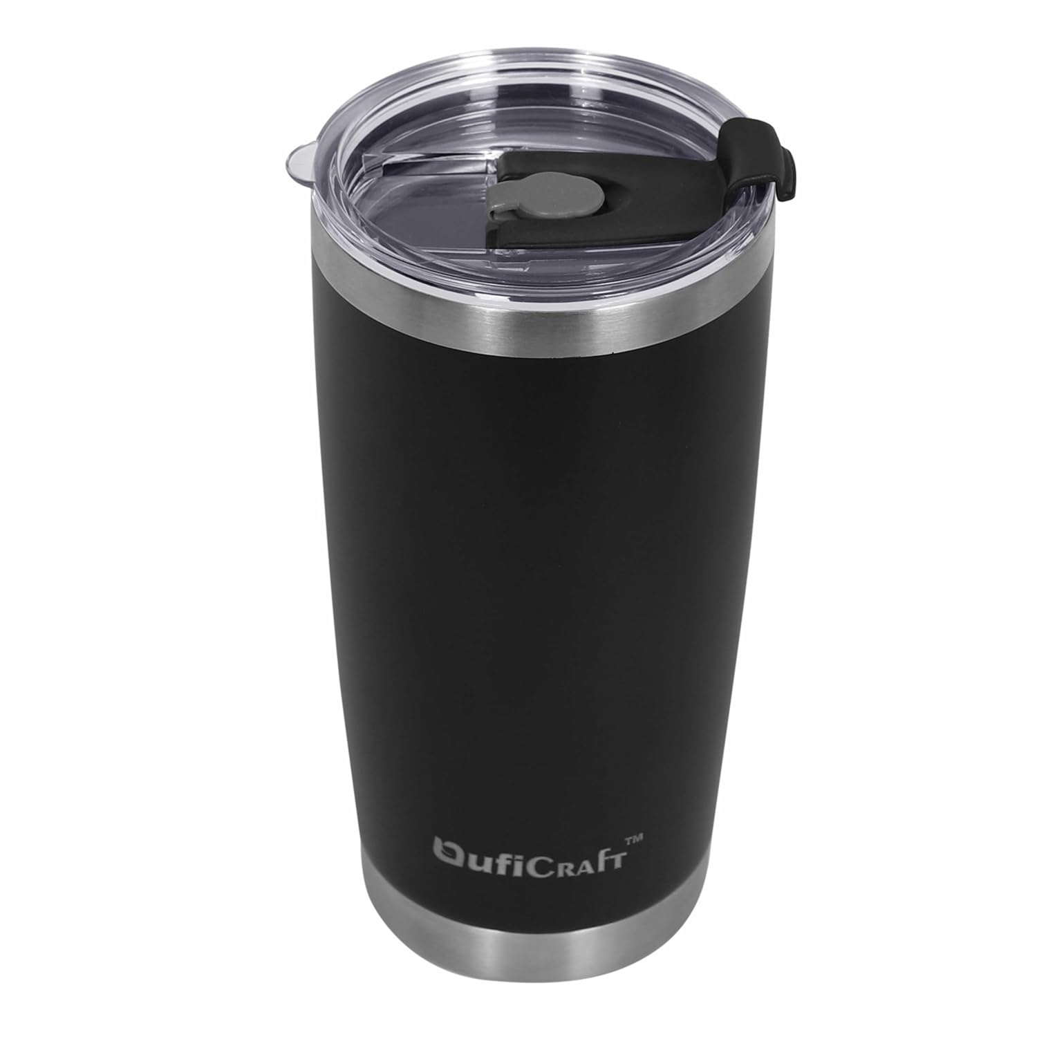 QufiCraft 20oz Tumbler with Lid and Straw Stainless Steel Tumbler Cup Vacuum Insulated Double Wall Travel Coffee Mug Powder Coated Coffee Cup (Black)